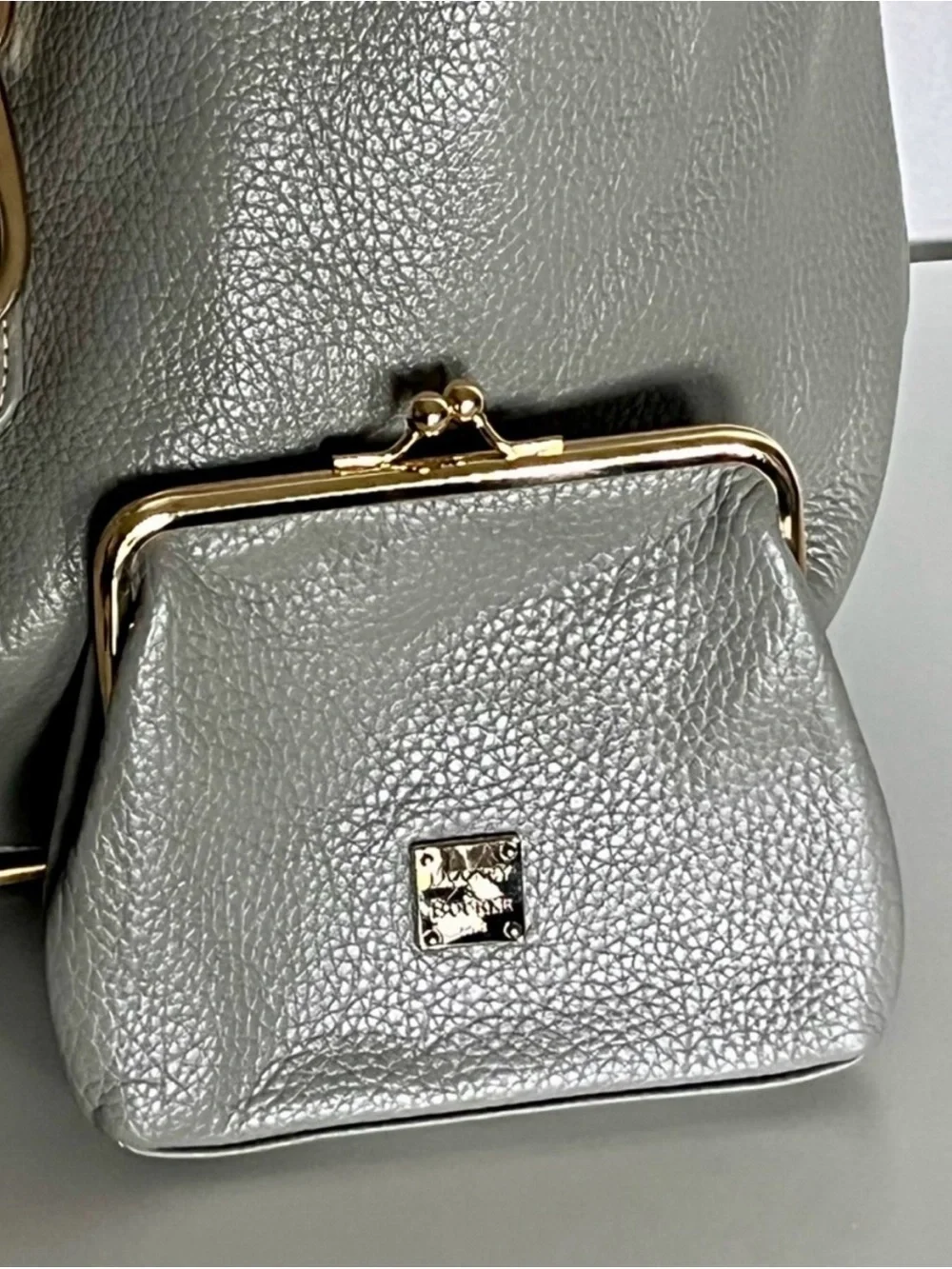 Dooney & Bourke Elephant Gray Pebble Grain Logo Lock Sac Hobo Bag Wallet Set